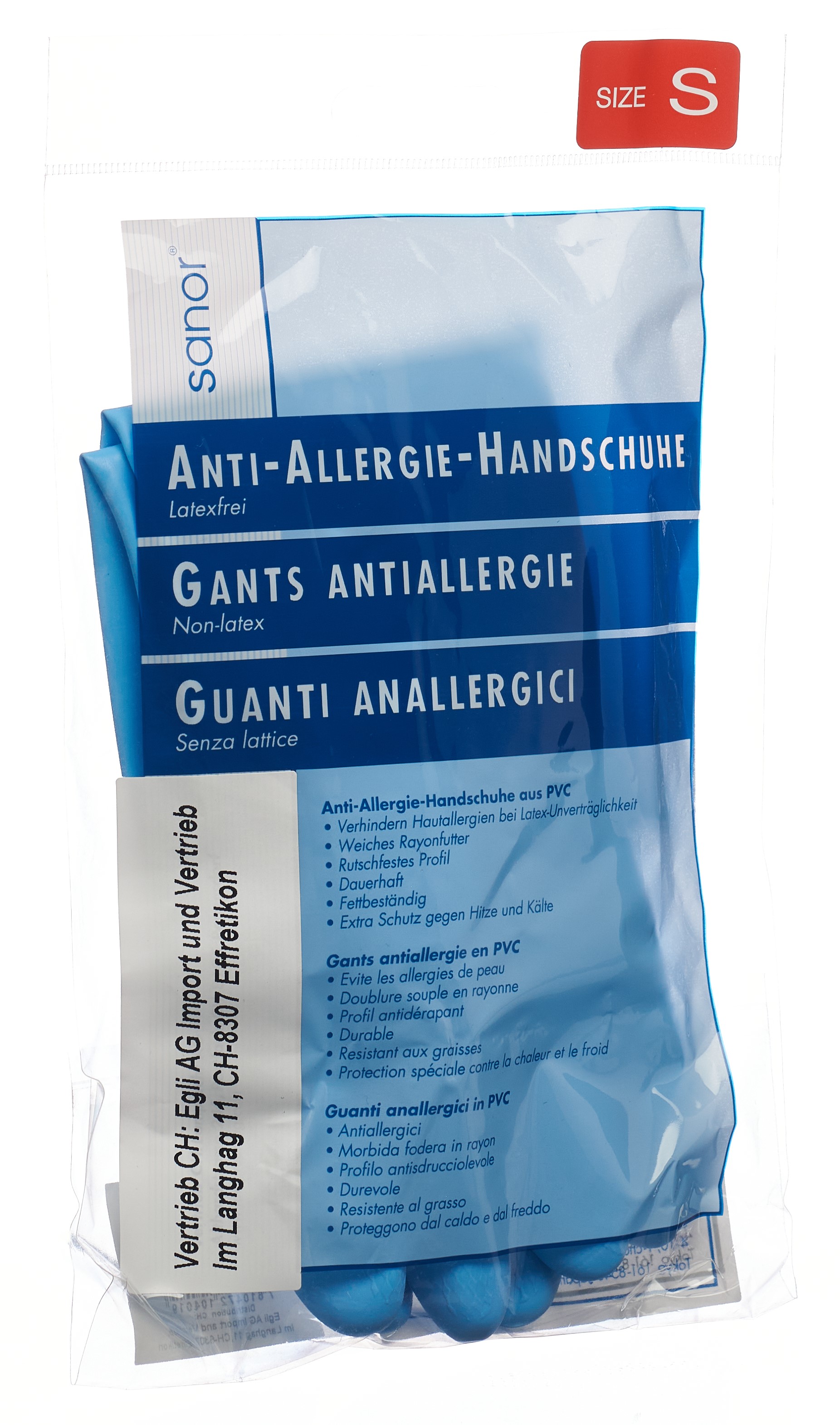 SANOR Anti Allergie Handschuhe PVC S blau 1 Paar
