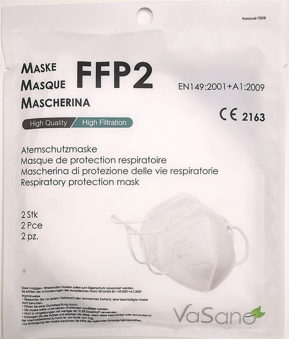 VASANO Maske FFP2 weiss versiegelt D/F/I 2 Stk